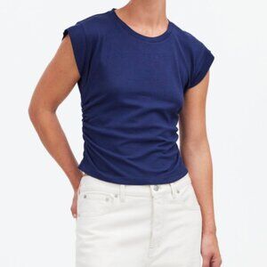 Madewell Top Womens Side-Cinch Muscle Tee Cap Sleeves Slim Fit Blue Size XXS NEW